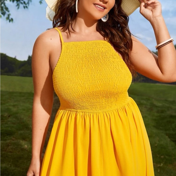 Plus Size Asymmetrical Smocked Cami Dress Yellow - Picture 5 of 6
